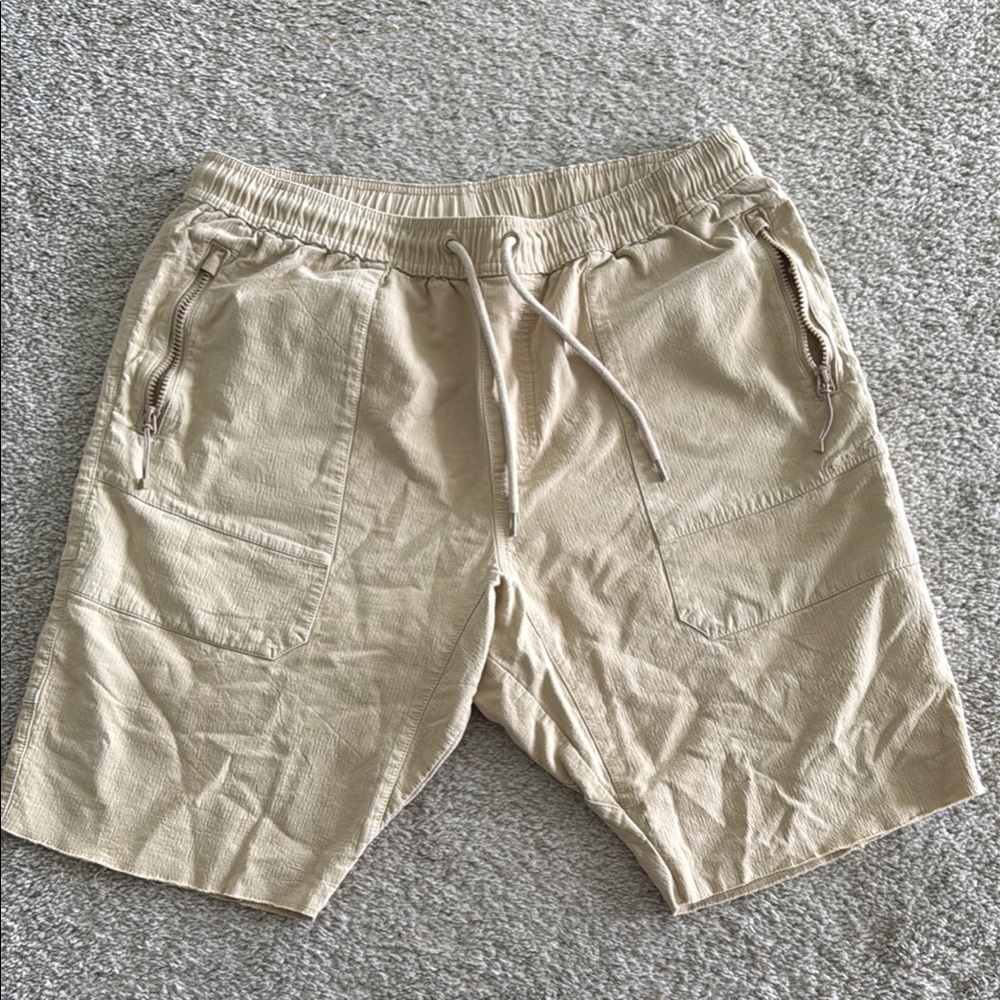 Athletic Tan Shorts Lightweight Elastic Waistband